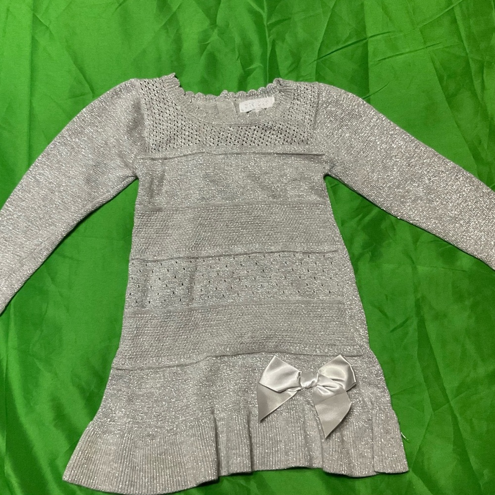 Silver Knit Dress with Bow